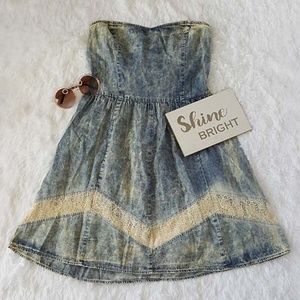 Flying Tomato Denim lace style strapless dress L